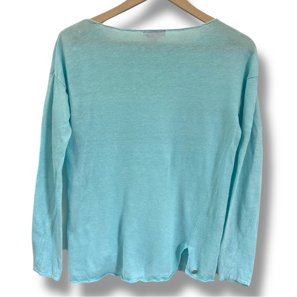 Lilly Pulitzer Sweater Womens Alana Aqua Blue 100% Linen Solid Pullover Top sz S - Picture 4 of 7